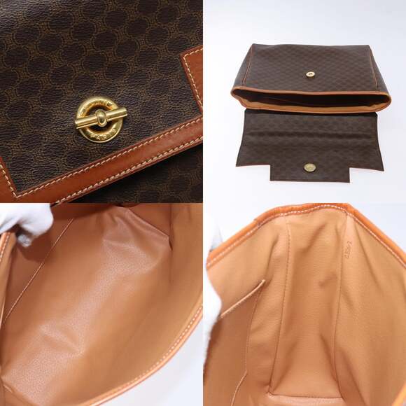 CELINE Macadam Canvas Hand Bag Pvc Leather Brown Gold - Picture 11 of 12